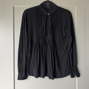Theory Black Textured Button-Up Blouse